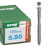 SPAX Terassenschraube 5 x 50 mm, 180 Stück - Schrauben, Fixiergewinde, Zylinderkopf, T-STAR plus T25, CUT-Spitze, rostfreier Edelstahl A2-8000000276583