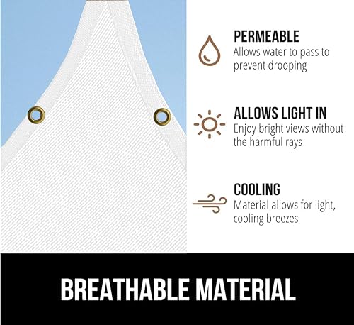 Image of HDPE Fabric Self Fold with SS Eyelet Sun Shade Sails 85-90% Protection from Sun & UV Rays Ideal for CarParking,Outdoor Garden,Balcony,Tent(White Color, 9.5 X 11 Feet) Pack of 1 Pc