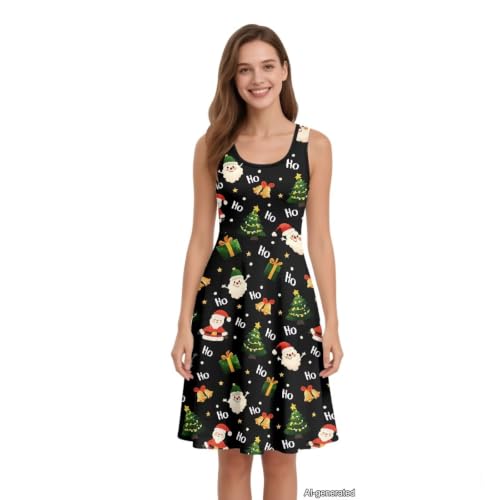Image of Women Stylish Tank Dresses Sleeveless Round Neck Midi Casual Dress with Pocket for Summer