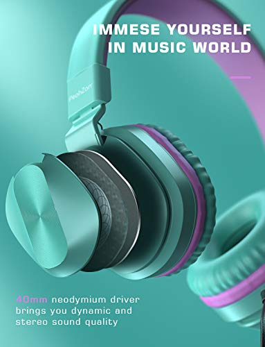 PeohZarr On-Ear Headphones with Microphone, Lightweight Folding Stereo Bass Headphones with 1.5M Tangle Free Cord, Portable Wired Headphones for Smartphone Tablet Laptop Computer MP3/4-Green