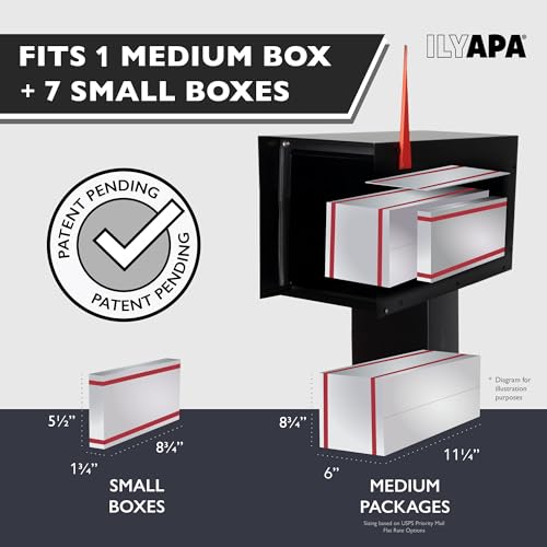 Image of Ilyapa Modern Mailbox for Post Mount - White with White Door Powder Coated Steel, Waterproof Letter Box for Parcels, with Recessed Magnetic Close Door