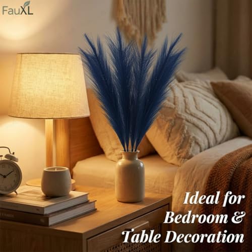 Image of Pack of 4 Pcs Artificial Flowers Faux Pampas Grass Small Fake Flower Plant for Home Decor, Office, Bedroom, Living Room, Table Decoration, Dried Plants (Without Vase Pot) (Navy Blue)