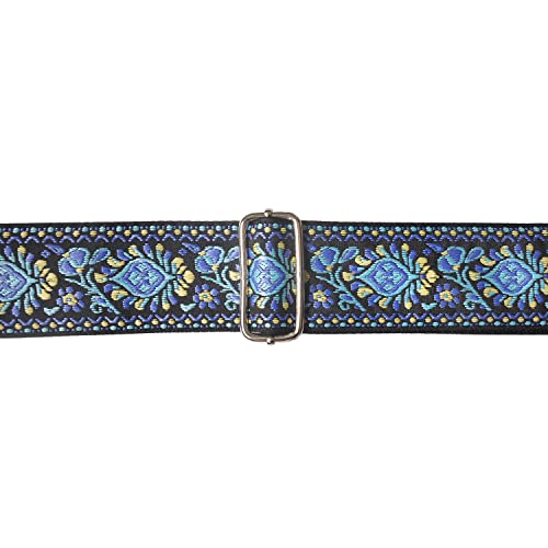 Farcaya Guitar Strap Acoustic Electric Bass Guitar Strap Jacquard Weave Cotton Adjustable Guitar Shoulder Strap With 2Strap Locks + 3Picks+ Headstock Strap Button (Blue Flower) #TOP4