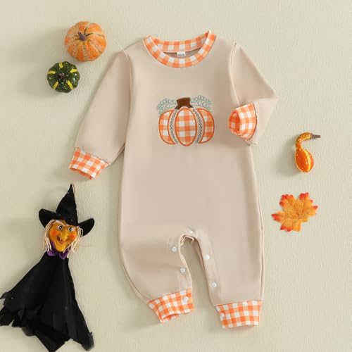 Adobabirl Baby First Halloween Outfit Boy Girl Pumpkin Embroidery Romper Long Sleeve Jumpsuit Newborn Halloween Clothes2