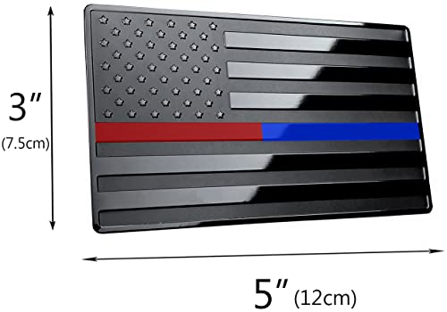 Image of US American Black Flag Auto Car Fender Emblem for Cars Trucks Laptop Walls (5 inchx3 inch, Black with Red Blue Line)