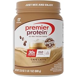 Premier Protein Powder, Café Latte, 30g Protein, 95mg Caffeine for Energy, No Added Sugar, 100% Whey Protein, Keto Friendly, Soy & Gluten Free, 23.9 oz (17 Servings)