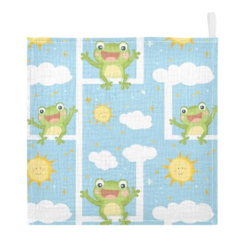vvfelixl Cute Frog Open Sun Baby Burp Cloths Baby Muslin Washcloths for Boys Girls Cotton Babys Face Towel for Newborn Infants Soft and Absorbent 11.8 X 11.8 in, 5 Pack