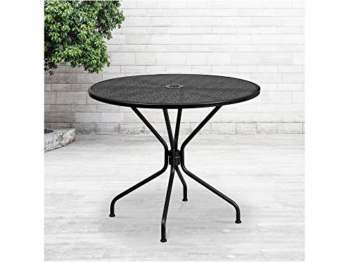 Image of Flash Furniture 35.25 inch Round Patio Table with Umbrella Hole, Black