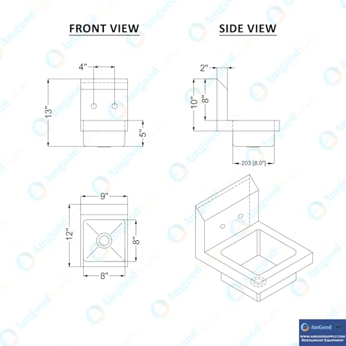 Image of Commercial Wall Mount Hand Sink 12 in. x 9 in. x 13 in. Stainless Steel Space Saver Sink with Faucet Included NSF, Small Hand Wash Sink with Drain Basket for Restaurant Food Truck