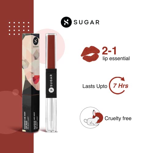 Image of SUGAR Cosmetics - Smudge Me Not - Lip Duo - 05 Rust Lust (Red Terracotta) - 3.5 ml - 2-in-1 Duo Liquid Lipstick with Matte Finish and Moisturizing Gloss