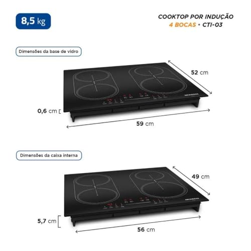 Cooktop por Indução 4 bocas, Mondial, Preto, 7000W, 220V - CTI-03 - Imagem 6