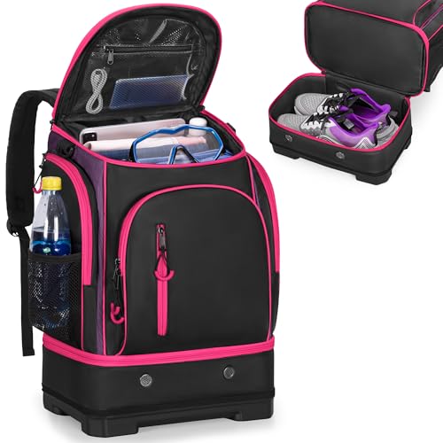 Smasrob 35L Swim Bag with Hard Shoe Compartment and 2 Insulated Sections, Swim Backpack for Swimmers with Multiple Pockets