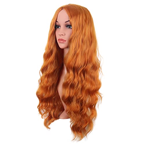 Image of MapofBeauty 28 Inch /70 cm Long Wavy Middle Part with No Bangs Synthetic Fiber Curly Fashion Women Party Cosplay Wig (Orange)