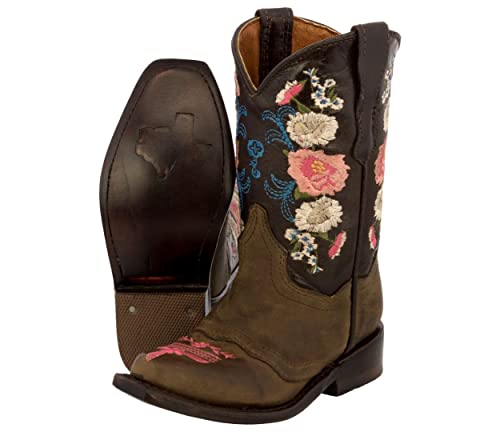 Girls Jazmin Brown Toddler Floral Embroidery Cowgirl Boots Snip Toe