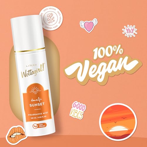 Image of Layer'r Wottagirl Amalfi Sunset Fragrance Mist for Women 120ml | 100% Vegan | Fresh Citrus & Floral Scent with Orange, Bergamot & Neroli | Long-Lasting Body Mist | Alcohol-Free | IFRA Certified