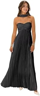 Womens Chiffon Bridesmaid Dresses with Scarf Long Strapless Prom Dresses 2025 Pleated Wedding Guest Dress B21