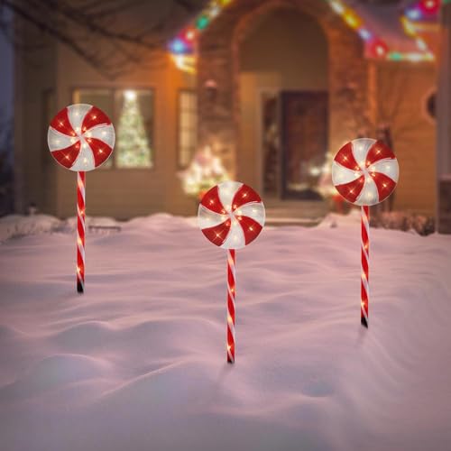 ECD Germany 3er Set LED Lollipop-Weihnachtsweg Aussen, 60 LED 3m, 8...