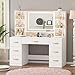 Vanity Desk with LED Mirror and 360 Rotating Makeup Organizer Shelves, White Makeup Vanity with Lights & Charging Station, Large Vanity Table with 6 Storage Drawers Bedroom Makeup Desk for Women Girls