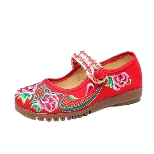 Ballerines artisanales brodées main un voyage sensoriel en coton rouge 40