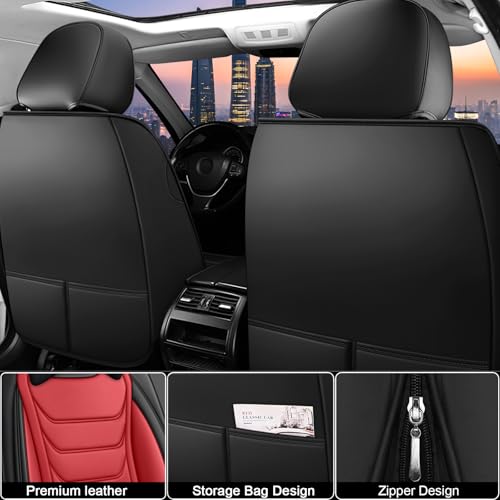 Image of Car Seat Covers Fit for Chevrolet Tahoe 1995-2025, Leather Automotive Seat Covers for Trucks, Heavy-Duty Wear Resistant Seat Protectors, Easy to Install, 5 Seats with Pillows, Black Red