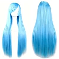 Gairyan Perücke Blau mit Pony Lang Glatt Anime Cosplay Perücke Damen, 80cm Blue Wig für Frauen Mädchen Hitzebeständig Synthetische Lockige Perücken Halloween für Karneval Kostüm Party Tägliche – Ansicht 1