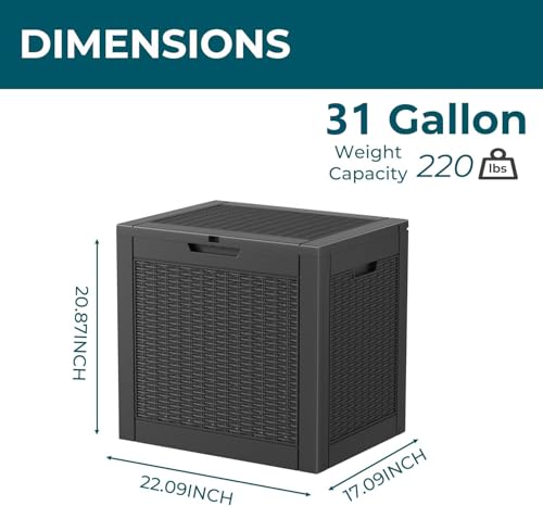 Image of 31 Gallon Waterproof Resin Deck Box, UV Resistant Outdoor Storage for Garden, Patio, Porch, Delivery（Rattan Black，31 Gallon）