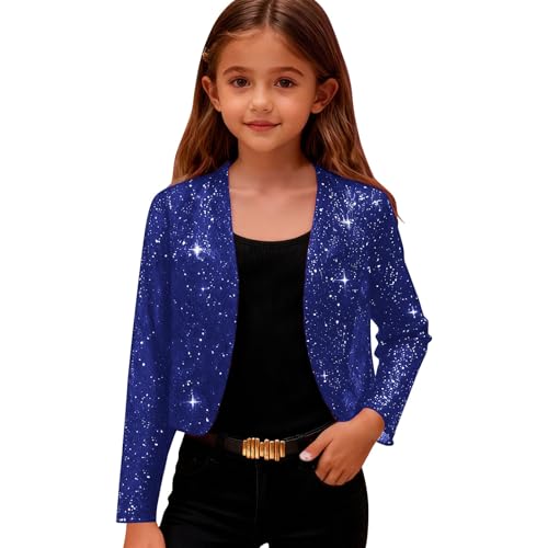 nhApmj Sequin Jacket for Girls Sparkly Cropped Open Front Long Sleeve Shrug Kids Fall Fashion Party Glitter Blazer Cardigan