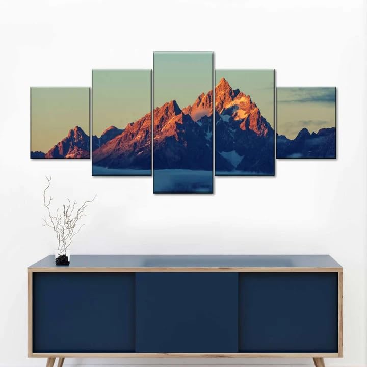 Art mural sur toile pour salon vide grand tableau 5 pièces montagne coucher du soleil moderne