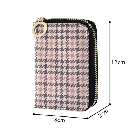 GAIGEO RFID Blocking Credit Card Holder Womens Wallets Leather Zip Around Zipper Change Purse with Key Ring Vintage Houndstooth Rose Brown3