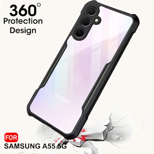 Image of TheGiftKart Shockproof Crystal Clear Back Cover Case for Samsung Galaxy A55 5G | 360 Degree Protection | Protective Design | Transparent Back Case Cover (PC & TPU, Black Bumper)