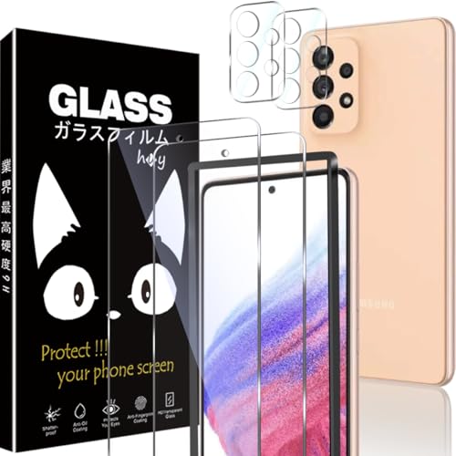 【2+2枚セッ】Galaxy A53 5G SCG15 SC-53C 用のフィルムギャラクシー A53 用のカメラフィルム【Huy】Galaxy A53 用の 液晶保護フィルム 【ガイド枠付き】 強化ガラス フィルム 硬度9H 超薄 2.5D 耐衝撃 撥油