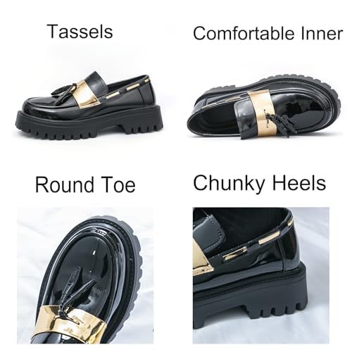 Men's Patent Leather Slip-On Platform Tassels Loafer Shoes Fashion Round Toe Low Top Lug Sole Non-Slip Business Dress Shoes for Party Business Dating Prom2