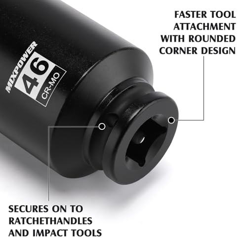 Image of MIXPOWER 3 /4 inch Drive Deep Impact Socket, 46mm, CR-MO, Metric, 6 Point, Axle Nut Impact Grade Socket for Easy Removal