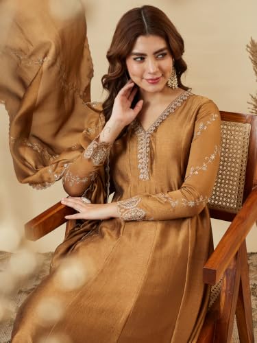 Image of MOKOSH Women's Silk Embroidery Anarkali Kurta Pant with Dupatta | Anarkali Kurta Set |Ethnic Kurta Set for Women |Floral Kurta 7 Colour Options Available |3 Piece Outfit