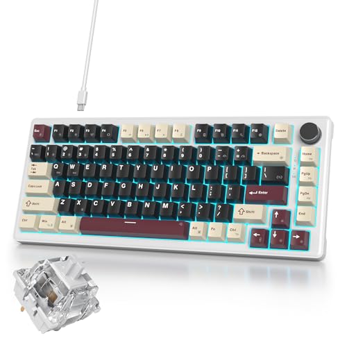Image of 75% Black Creamy Mechanical Keyboard Wired, Creamy Sound Gasket Gaming Thocky Keyboard with Knob, Hot Swappable RGB Custom Keyboard, Pre-lubed Cream Switch Keyboard (82 Roman)