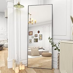 BEAUTYPEAK Full Length Mirror 64″x21″ Nano Glass, Standing Rectangle Floor Mirrors Body Dressing Wall-Mounted Mirror for Living Room, Bedroom, Black