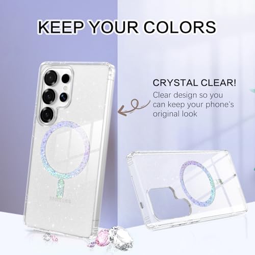 Image of BENTOBEN for Samsung S25 Ultra Case Clear Glitter, Galaxy S25Ultra Magnetic Phone Case [Compatible with MagSafe] Shockproof S25 Ultra 6.9-inch Cute Cover for Women Girl, Shine Bling Clear Glitter