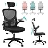 Silla Escritorio Ergonomica - Silla oficina Ajustable y Reclinable con Soporte Lumbar, Reposacabezas Ajustable, Plegables, Malla Transpirable, Ruedas Giratorias 360° Soporta hasta 120kg - Negro
