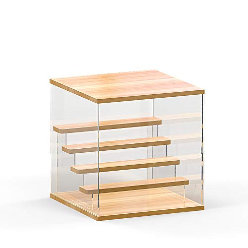 Clear Acrylic Display Case with Wooden Base, 5 Tier Stand Riser Storage Box for Collectibles Memorabilia Figurines (33.4 * 32.0 * 32.0cm)