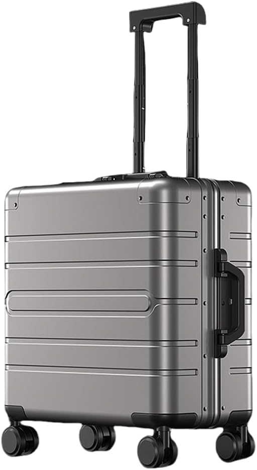 18Inch Aluminum Magnesium Alloy Carry On Luggage, Zipperless Hardside Suitcase with 360° Silent Spinner Wheels TSA Lock, Airline Approved Cabin Luggage for Travel and Business (Gray)
