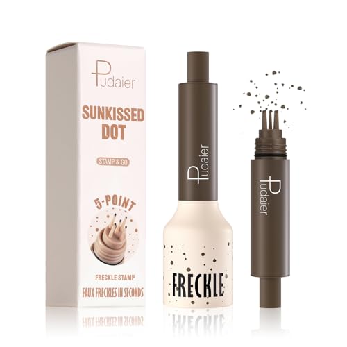 Pudaier Freckle Stamp - Waterproof Faux Freckle Pen, Natural-Looking Lifelike Freckle Makeup, 5-Point Quick Dry Long-Lasting Magic Fake Freckles Marker for Sunkissed Makeup (#1-Ash Chestnut)