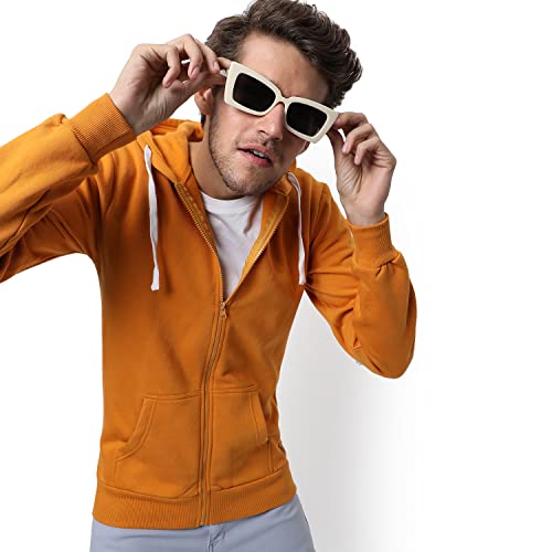 Image of CAHOOT Men's Dark Blue Zip-Front Hoodie with Contrast Drawstring for Casual Wear | Long Sleeve | Hooded Neck | Zipper Closure | Cotton Sweatshirt Crafted with Comfort Fit for Everyday Wear