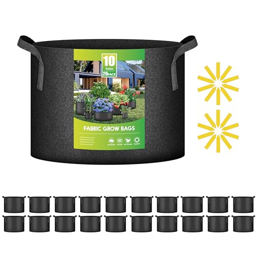 Image of iPower 20 Pack 10 Gallon Grow Bags, Garden Planting Nonwoven Fabric Pots with Reinforced Handle, Heavy Duty and Aeration Planter Pot for Tomato, Fruits, Vegetables and Flowers