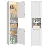VASAGLE Armario de Baño Alto con Iluminación, Blanco Nube BBC766WH03