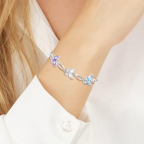 Image of Sterling Silver Butterfly Link Bracelet for Women,Adjustable Charming Dainty Jewelry,Ideal Gift for Mom,Wife and Her