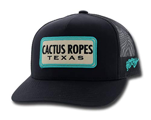 Cactus Ropes Black 5-Panel Trucker with Tan and Turquoise Logo - OSFA