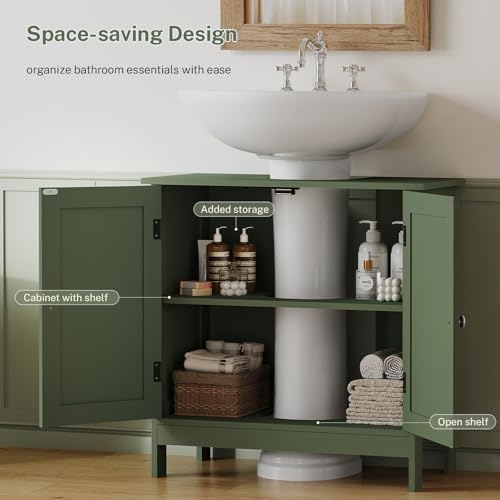 Image of TEENFON Pedestal Sink Storage Cabinet, Under Sink Cabinet with 2 Doors & Shelf, Under Bathroom Sink Cabinet, Pedestal Sink Storage for Bathroom, Green