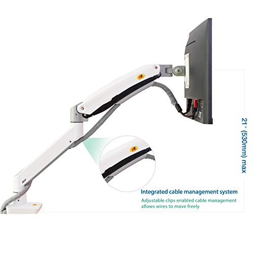Image of North Bayou Monitor Desk Mount Stand Fully Adjustable Computer Monitor Arm for 22'' -35'' Monitor with Gas Spring (White-Single arm)