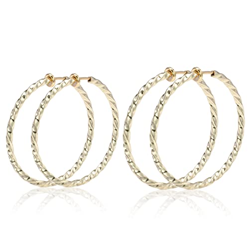 Aretes Clip On Grandes Argolla Enrollada Oro Plata