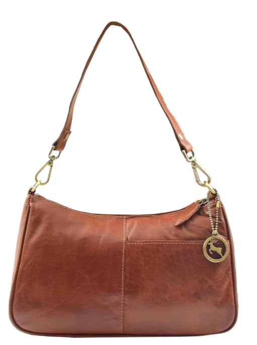 DR558 Athens - Borsa a tracolla da donna in pelle di agnello | doppie cinghie staccabili | tasca frontale | tasca posteriore con zip | tasche interne multiple | organizzata | nocciola